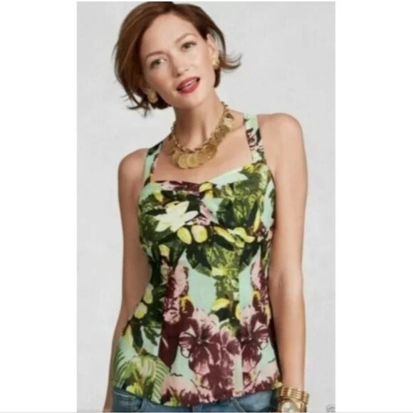 CAbi style #340 tropical tank, cotton/silk, criss cross straps, lined, size 10 - Picture 5 of 8